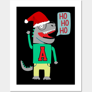 Cute Christmas Dinosaur Ho Ho Ho Posters and Art